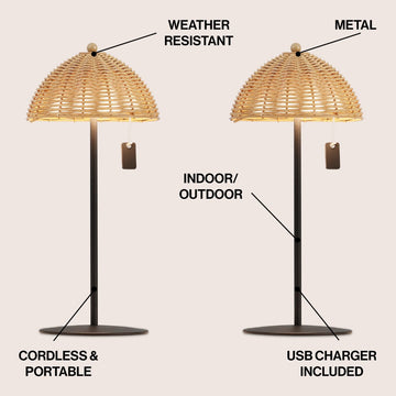 Tilly 12.75" Modern Coastal Indoor/Outdoor Wicker Shade Rechargeable/Cordless Dimmable Integrated LED Table Lamp